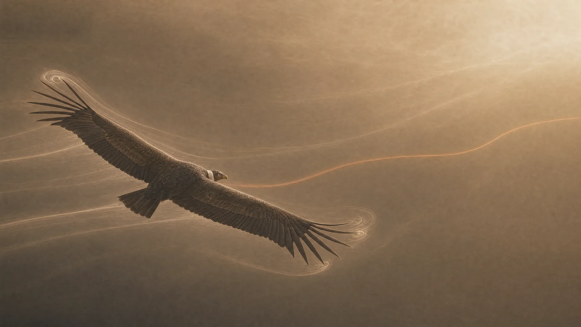 An Andean condor gliding peacefully through warm open air